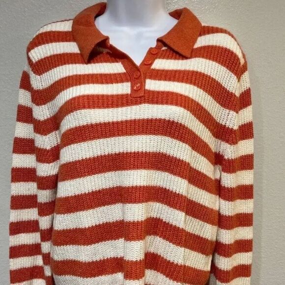 American Eagle Sweater Collared sweater in orange stripe - Picture 5 of 6